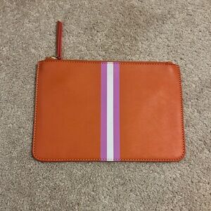 Source Unknown Orange Cosmetic Bag with Purple and White Stripe